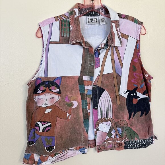 Chicos Design Sleeveless Button Up Vest With Abstract Art Print - Picture 6 of 7